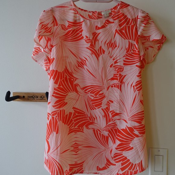 J.Crew Factory orange pink neon floral tulip flutter sleeve top XS 0 - Picture 2 of 10